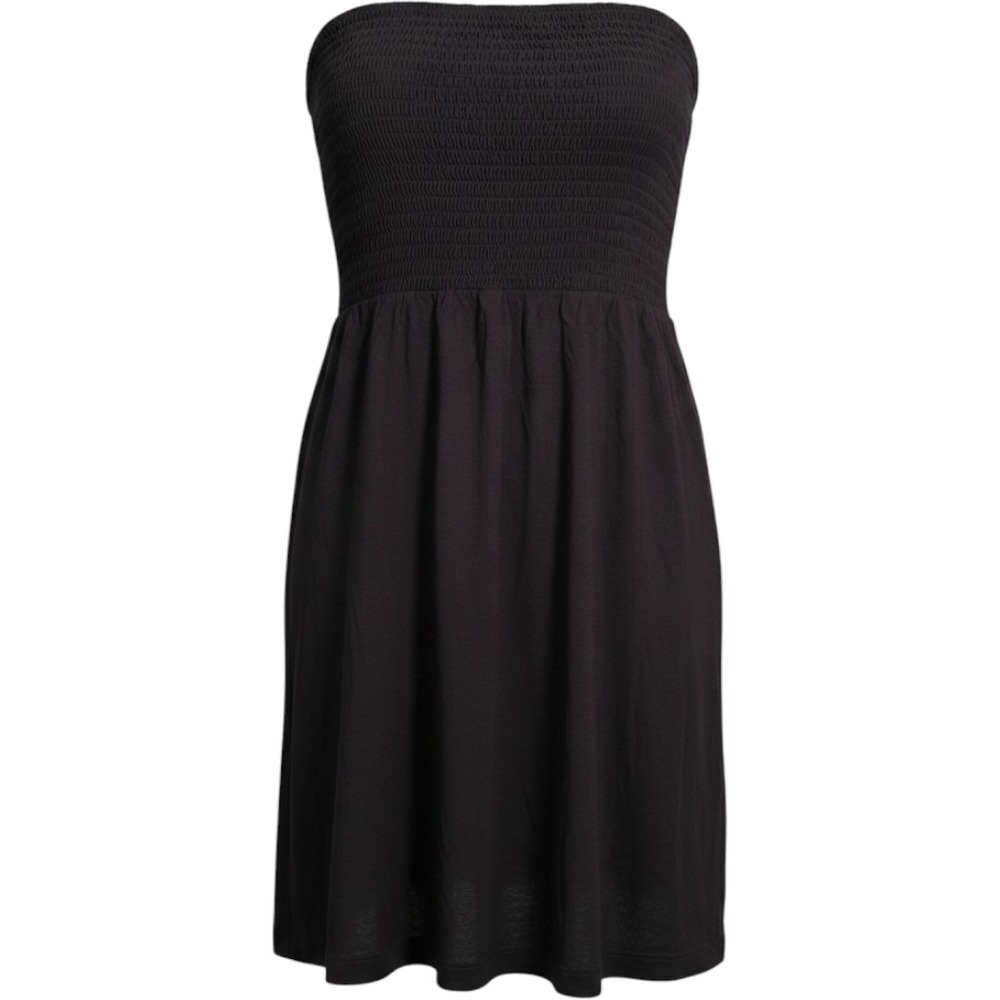 Lascana Black Smocked Stretch Strapless Cover-Up Mini Dress Viscose Size XL